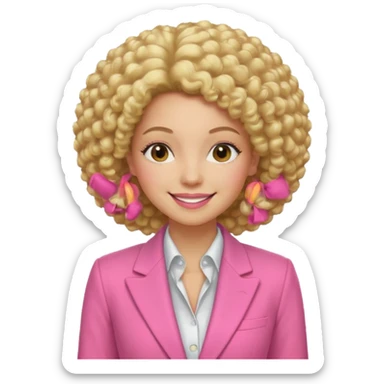afro blonde hair woman pink suit sticker