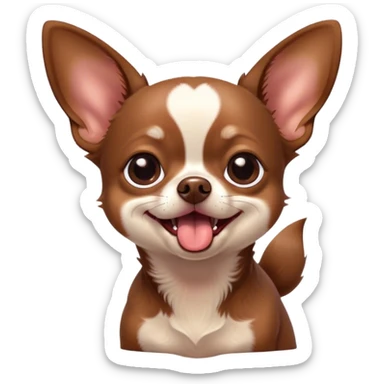 Cinematic Cute Yawning Chocolate Short Haired Chihuahua Portrait Emoji, Head tilted slightly with a dramatic, wide-open yawn, soft chocolate fur with a velvety texture, floppy ears slightly drooping, round dark eyes barely open in drowsy contentment, Simplified yet irresistibly adorable features, highly detailed, glowing with a soft, cozy glow, high shine, relaxed yet expressive, stylized with a touch of whimsy, bright and endearing, soft glowing outline, capturing the essence of a sleepy yet affectionate pup, so drowsy it feels like it could stretch right out of the screen and curl up for a nap! sticker