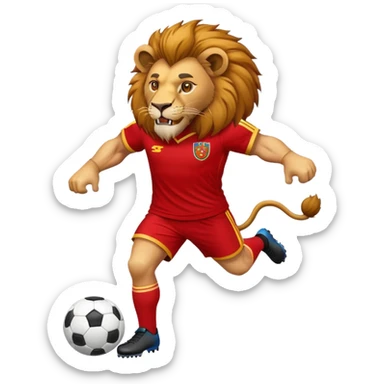 Lion playing soccer in a red uniform  sticker
