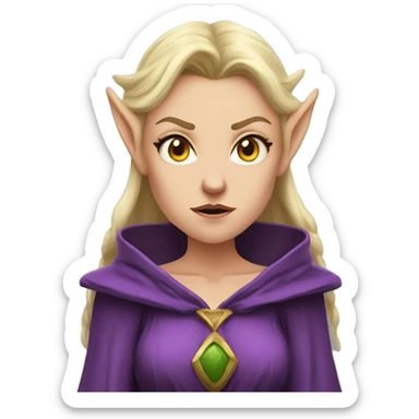 disgusted angry, Noble female Elf with Elf ears and blonde hair and purple robes sticker