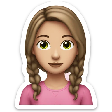 White girl with green eyes and brown hair wearing pink  sticker