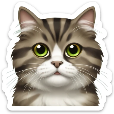 Brown, black stripes, white patches,  Persian cat with green eyes sticker
