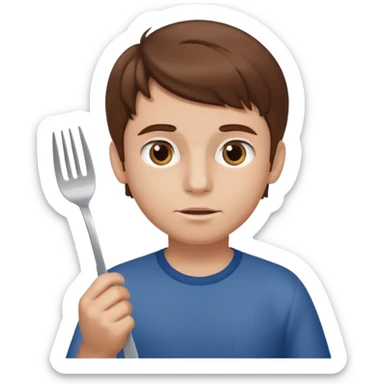 Brown hair boy allergic to soy, swollen face, fork in the hand  sticker