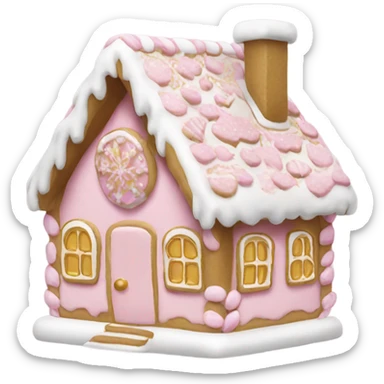 light pink and gold and white gingerbread house sticker
