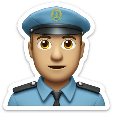 penitentiary policeman dressed in light blue with a light blue beret with flame frieze, and frogs on the neck and the Italian flag sticker