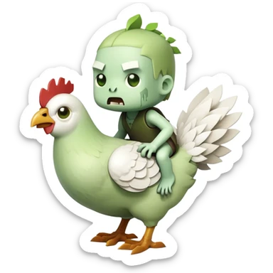 small square-shaped Minecraft baby zombie riding a tiny white chicken sticker
