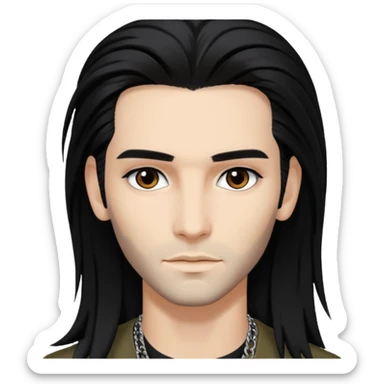 Bill Kaulitz with black long hair, brown eyes sticker