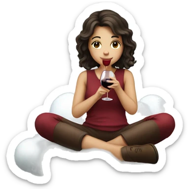 Brunette Girl drinking wine sitting on a cloud sticker
