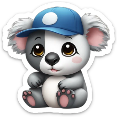 Koala with cap kissing a panda cute sticker