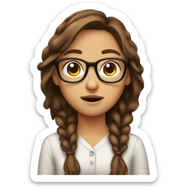 girl brown hair glasses shrugging sticker