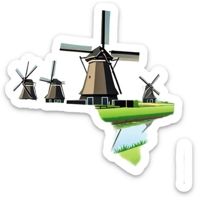 cinematic-realistic-kinderdijk-windmills-landmark-emoji,-showcasing-traditional-dutch-windmills-aligned-along-a-tranquil-canal,-with-lush-green-fields in a picture frame sticker