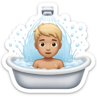 Boy in a bath tub cleaning himself sticker