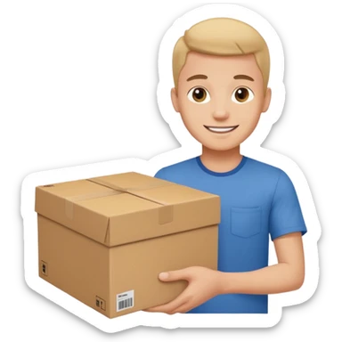 The smiling young man handed over his box. sticker