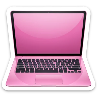  pink pink laptop with a sleek modern design, open screen, soft lighting and reflections, minimal aesthetic, isolated on transparent background, realistic style sticker