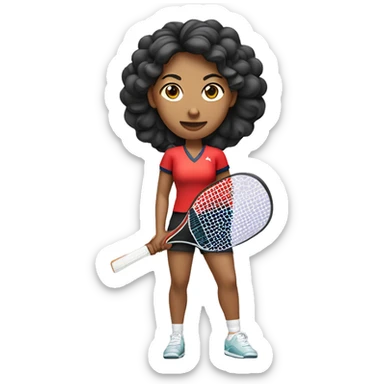 Deportista mujer de ping pong, con cabello rizado, tiene una prótesis en la pierna derecha y no tiene un brazo derecho sticker