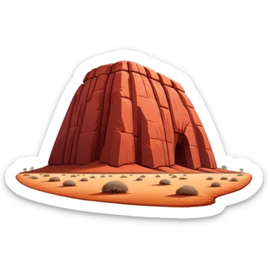 Cinematic Realistic Uluru Landmark Emoji, showcasing the massive, red monolith rising from the desert rendered with rich textures and warm, dramatic lighting. sticker