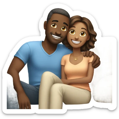 smiling couple indoors on couch guy has brown hair sticker