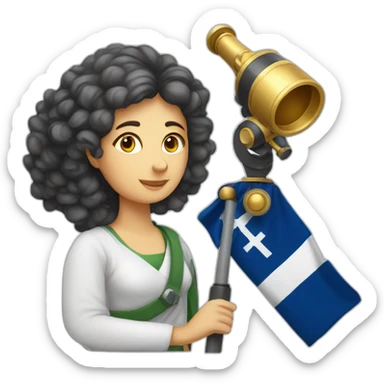 Woman with greek flag and astronomy telescope sticker