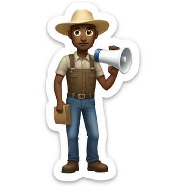 A white farmer using a megaphone sticker