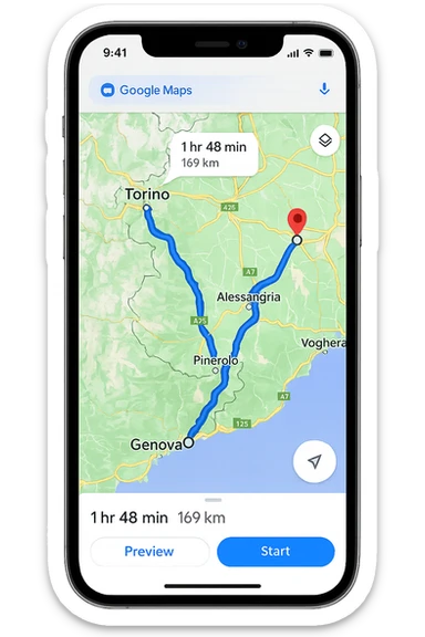 IPHONE CON GOOGLE MAPS APERTO, PARTENZA DA TORINO, ARRIVO A GENOVA sticker