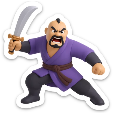 Show Shan Yu in a dynamic battle stance, full body, holding a weapon, looking seriously pissed off, transparent background, in the style of 3D emoji (microsoft style 3d fluent emojis) sticker