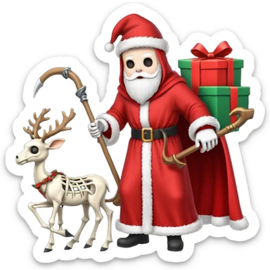 the Grim reaper dressed as Santa.... What gifts would be in his Sleigh.... What would his Sleigh likely look like.... Would the reindeer be skeletons, or ordinary reindeer sticker