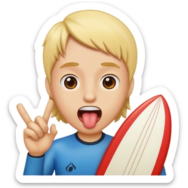 Tongue out emoji with surfer fingers sticker