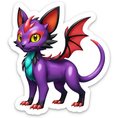Spooky Colorful Glossy Shiny Liepard-Noivern-Litten-Sprigatito-Pokémon-fusion-creature (full body) sticker