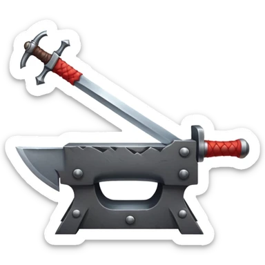 red-hot sword being forged on anvil with hammer sticker