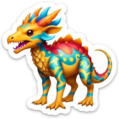 a colorful edgy vernid-fionbri-creature with splash patterns full body sticker