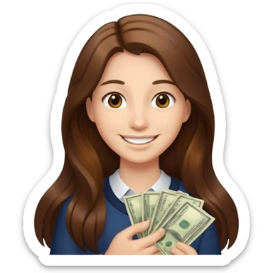 긴 갈색머리고 돈을 들고있어 sticker