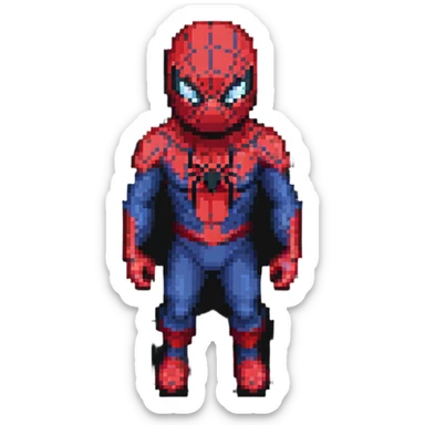 Spider-Man character, pixel art style, inspired by Minecraft, blocky design sticker