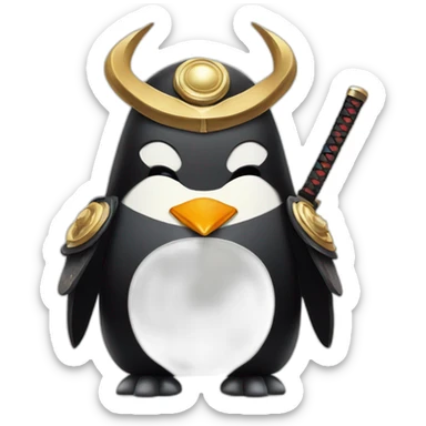 penguin with face wearing samurai helmet with big horns sticker
