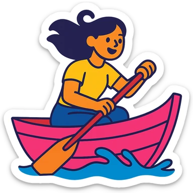 woman rowing a pink boat in vibrant toon style sticker