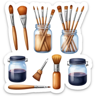 Water color set of brushes with a jar sticker