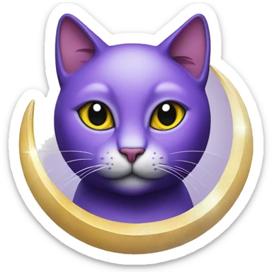 purple cat with moon pendant. sticker