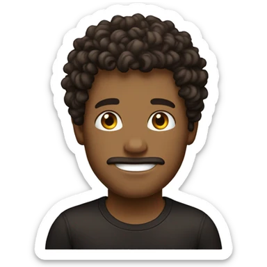 curly head tan guy shirt hair dark brown, black shirt sticker