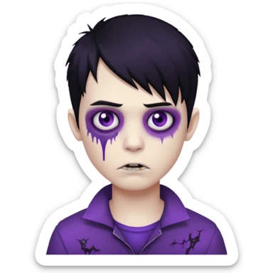 boy zombie with black hair, emo hairstyle, purple under-eye circles sticker