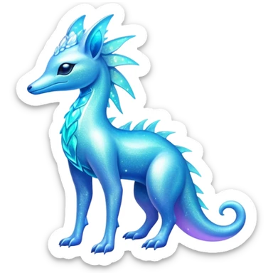 Shiny Exotic Futuristic Nebulae Tropical Colorful Neon-colored Glittery Ethereal Sparkly Amaura-Aurorus-Fakémon-hybrid-creature (full body)  sticker