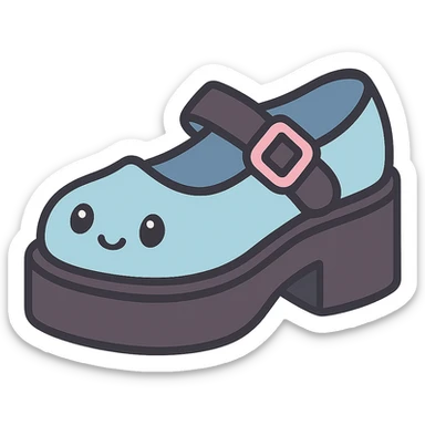 Make the shoes pastel blue with black and pink accents, kawaii style, no socks, no hearts, transparent background sticker