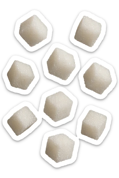 zollette di zucchero fluttuano in aria, iperrealistico 4k sticker