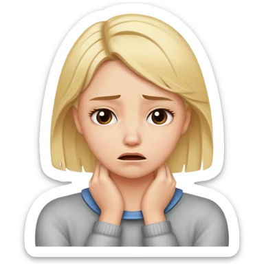 Blonde girl with her hands around her neck making an upset face  sticker