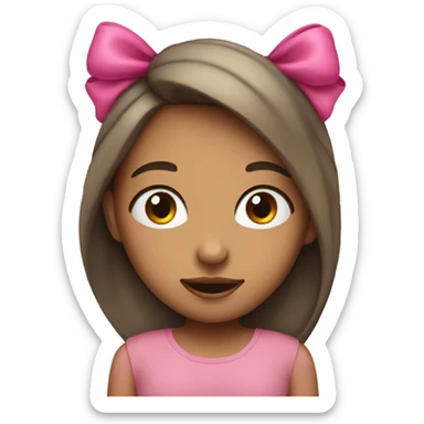 Sleepy girl yellow emoji smiling with bags under eyes and pink bow  sticker