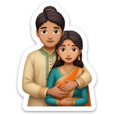 Young indian couple hugging sticker