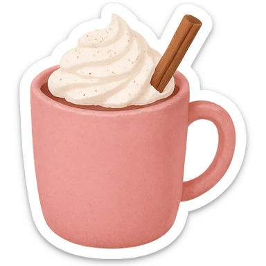 cozy hot chocolate with whipped cream and cinnamon pink, remove background sticker