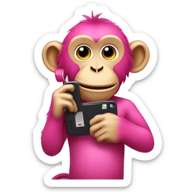 a pink monkey with a phone in his hand  sticker