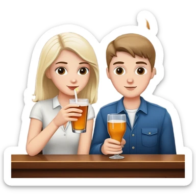 2 friends at a bar drinking 1 white boy 1 white girl 1  sticker