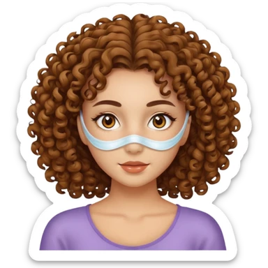 Girl with brow eyes and curly hair with mask for skincare sticker