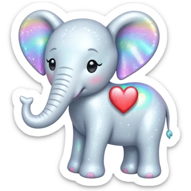 White Elephant with a glitter heart  sticker