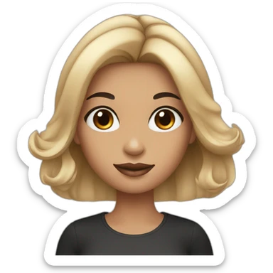 Black hair with brown highlights girl holding make up brush sticker